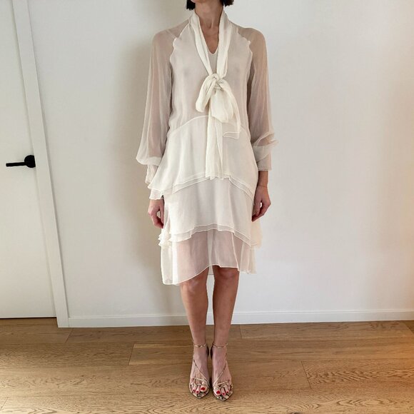 Chloe Ivory Silk Chiffon Dress, size 38 (fits like size small) - Picture 1 of 10